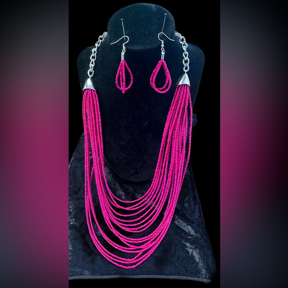 Beeded earrings and long necklace